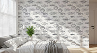 A clean white base highlights Nautical Fish Wallpaper with black line detail