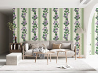 Stripes Violets Wallpaper displaying green bands and climbing flowers