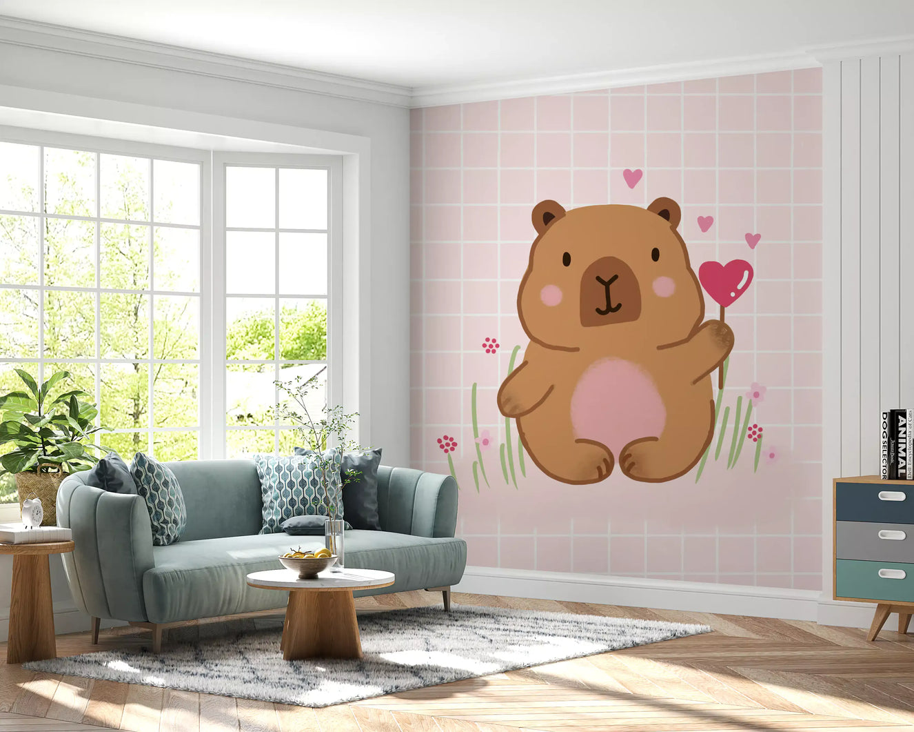 Capybara in Love Wall Mural