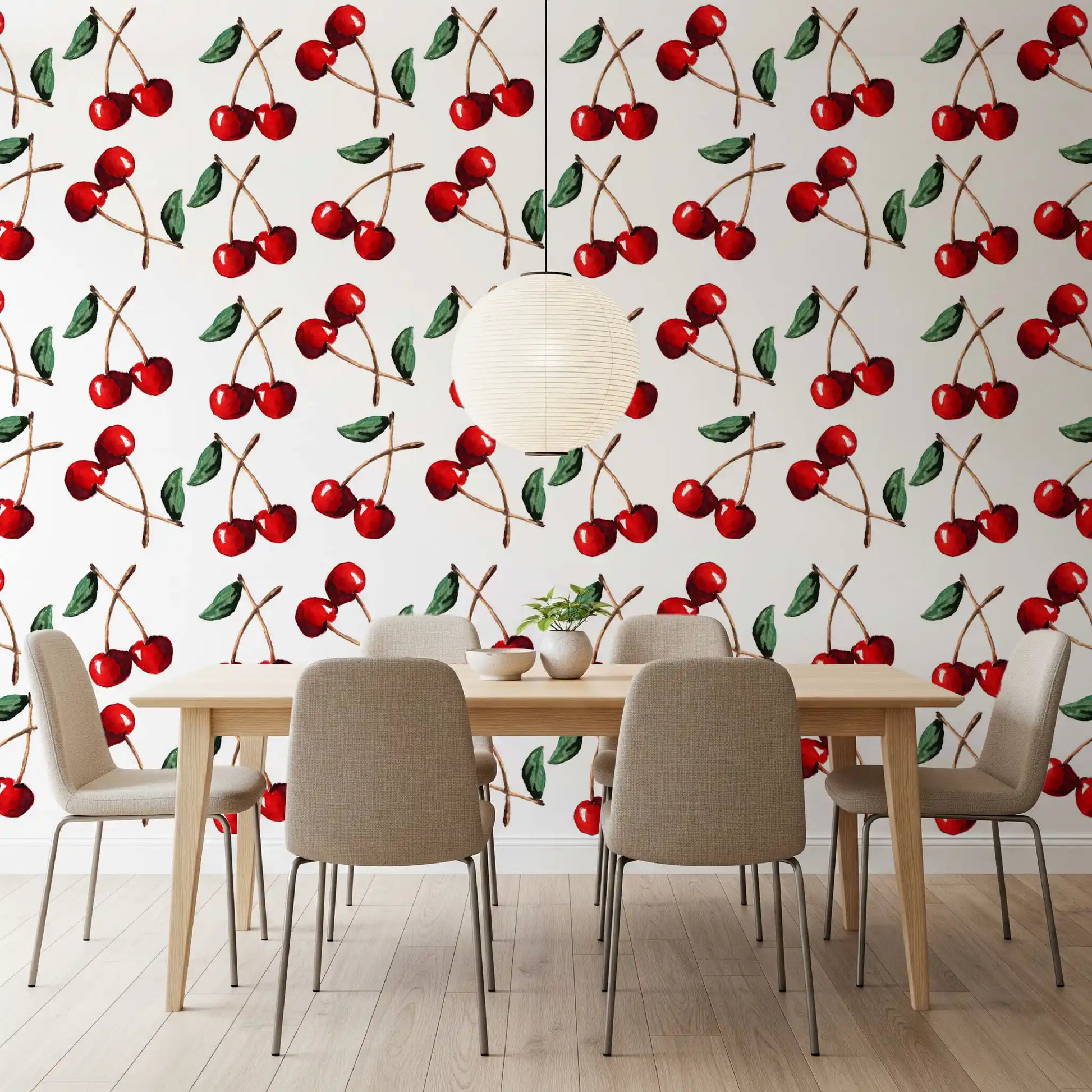 Soft watercolour shading shaping the Watercolor Cherries wallpaper