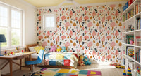Spotted mushroom caps in pink and ochre shaping Sweet Mushrooms wallpaper
