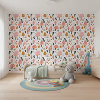 Tiny hearts and grass tufts running across Woodland Mushrooms wallpaper