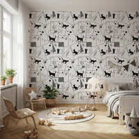 Black-and-white linework holding Geometric Cats wallpaper artwork