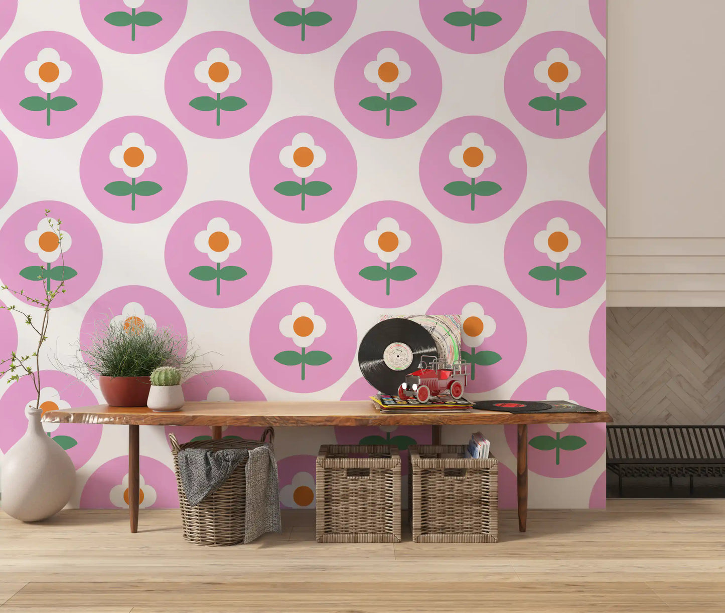 Retro Daisy Circles Wallpaper⁠