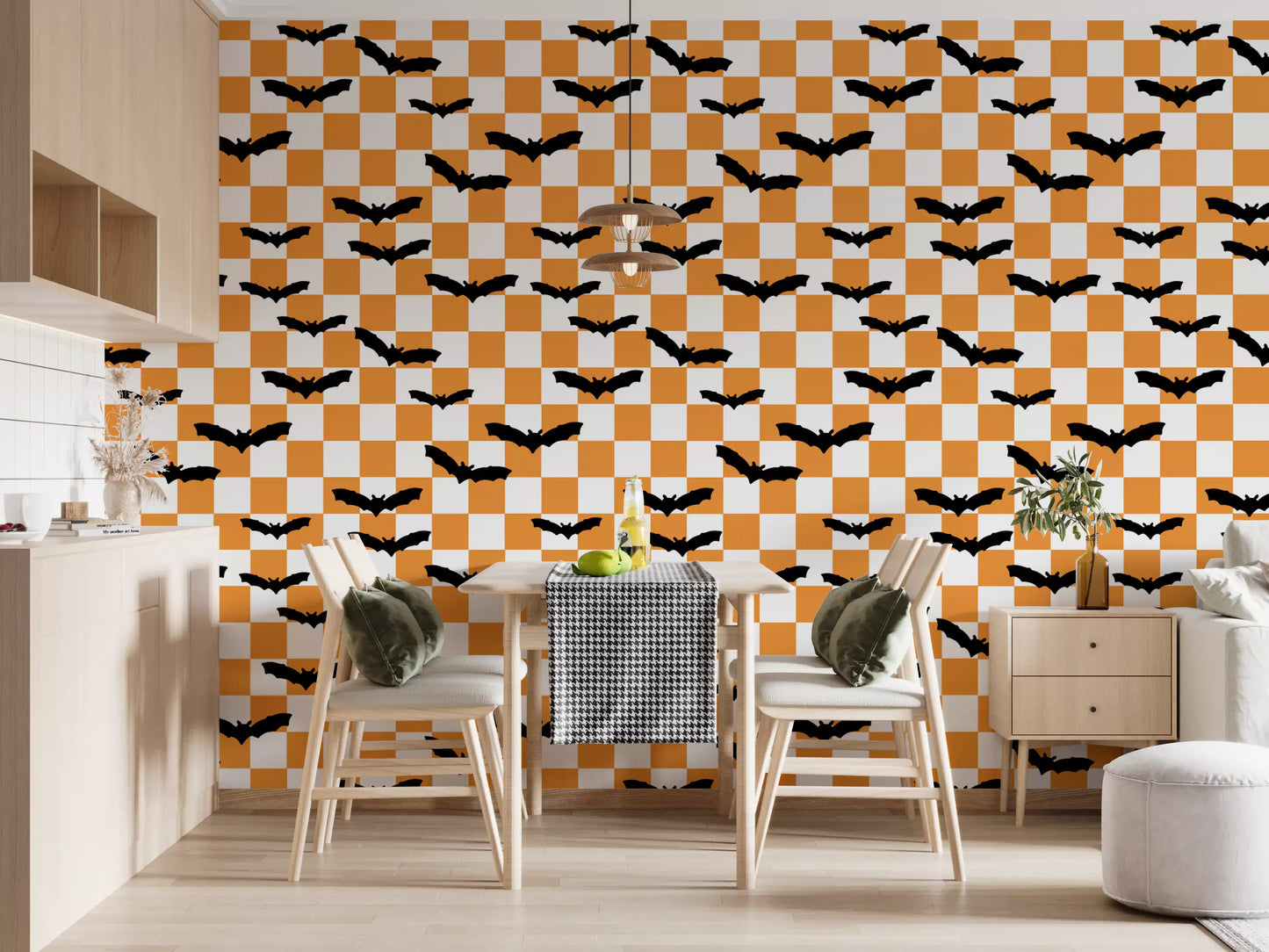 Spooky Checkerboard Bats  Wallpaper⁠