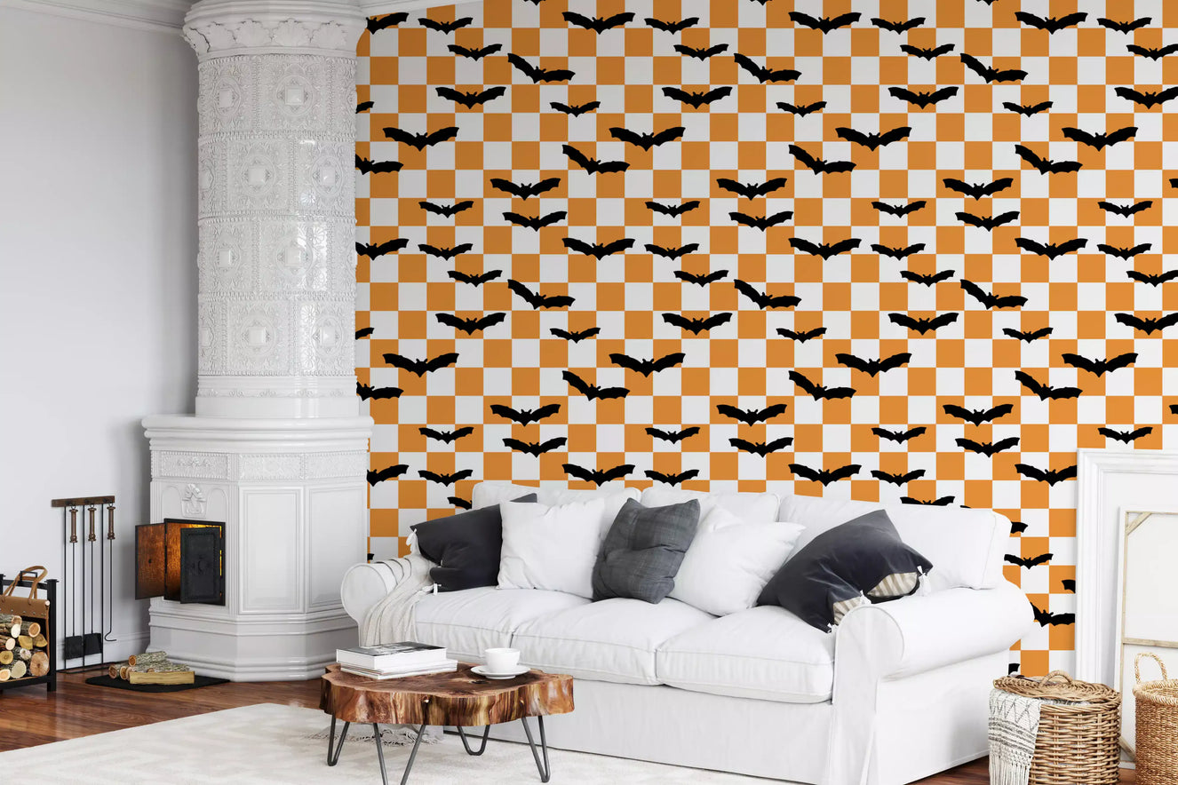 Spooky Checkerboard Bats  Wallpaper⁠