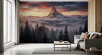Hallway using Mountain Majesty at Sunset wall mural with snowy summit scene