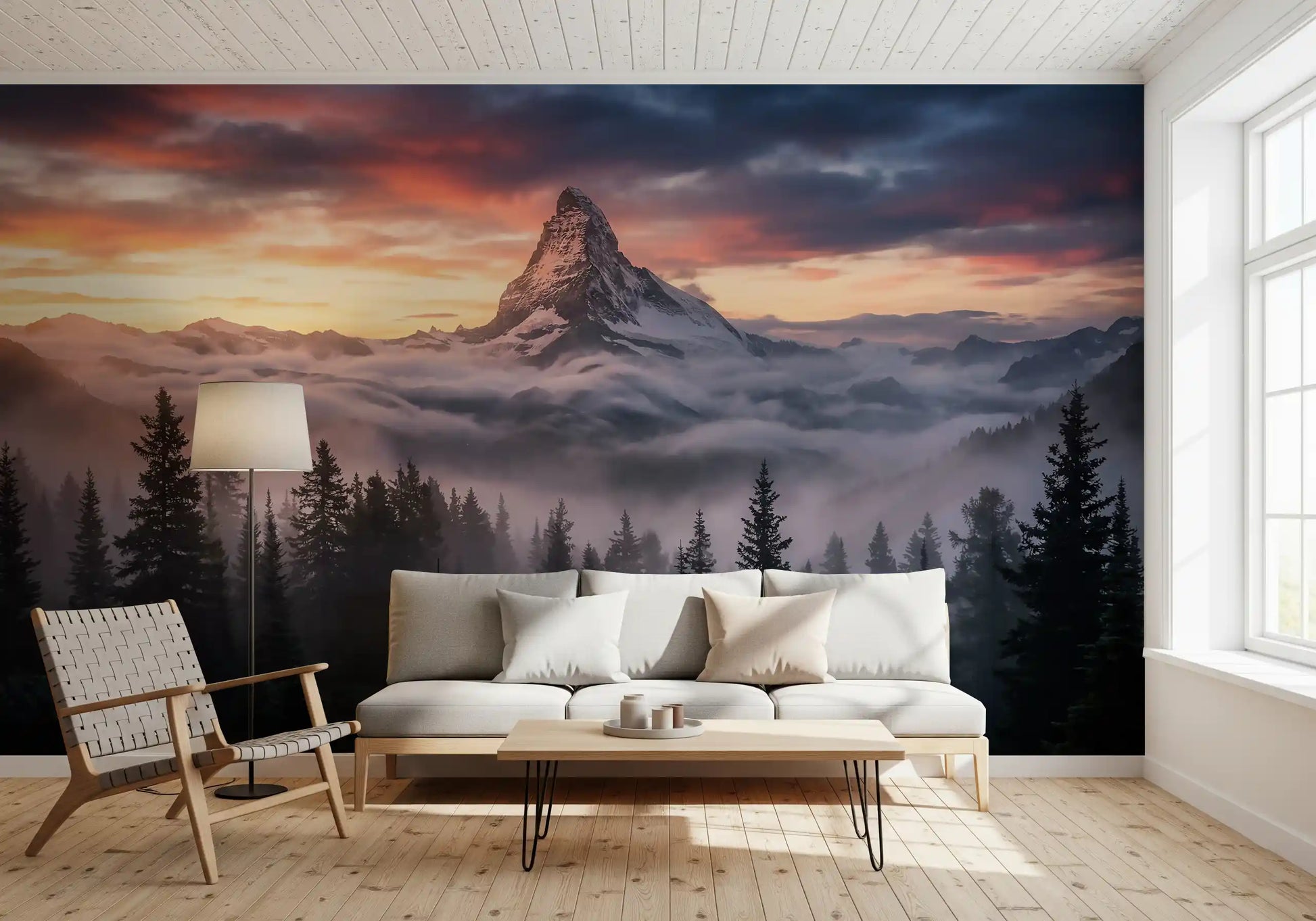 Hallway with Mountain Majesty at Sunset wall mural and layered mist valleys