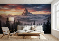Hallway with Mountain Majesty at Sunset wall mural and layered mist valleys