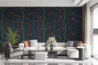 Midnight Woodland Branches Wallpaper with uneven branches and vivid birds