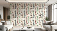 Playful Woodland Branches Wallpaper with colourful birds in a lively repeat