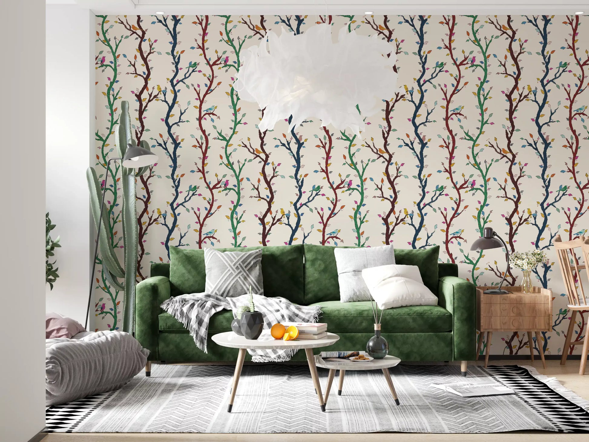 Hallway featuring Playful Woodland Wallpaper with tall tree-like branches