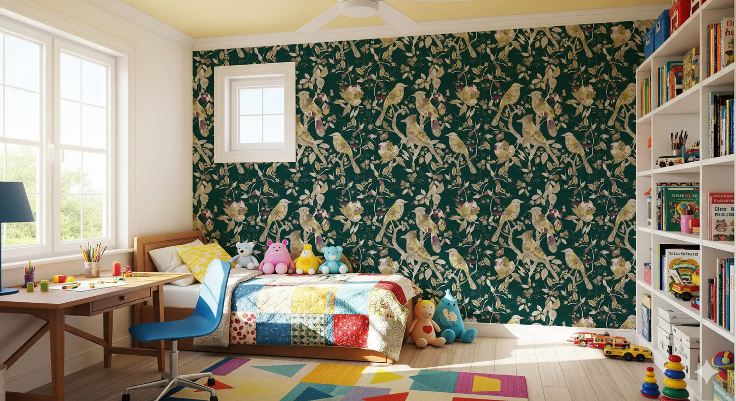 Emerald Garden Birds Wallpaper⁠