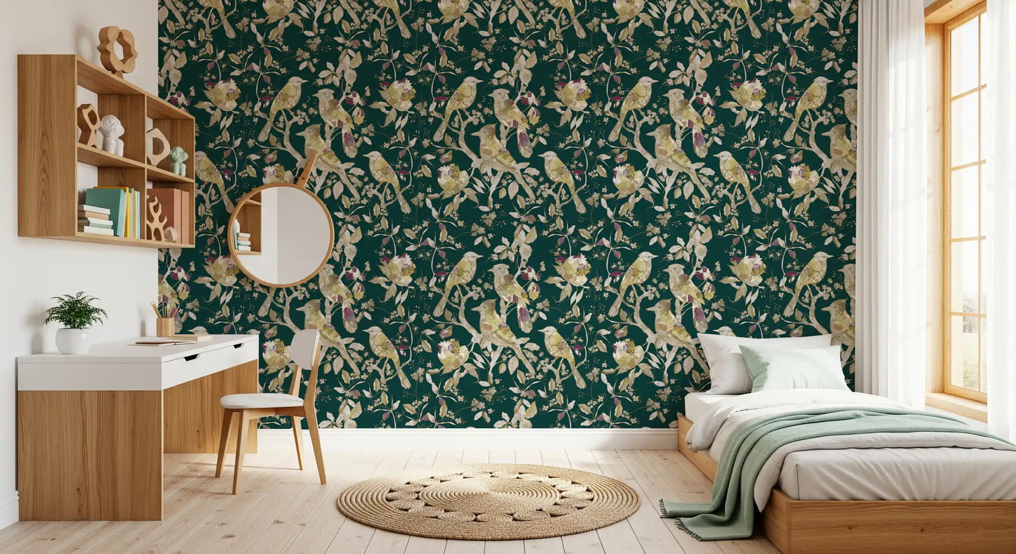 Emerald Garden Birds Wallpaper⁠
