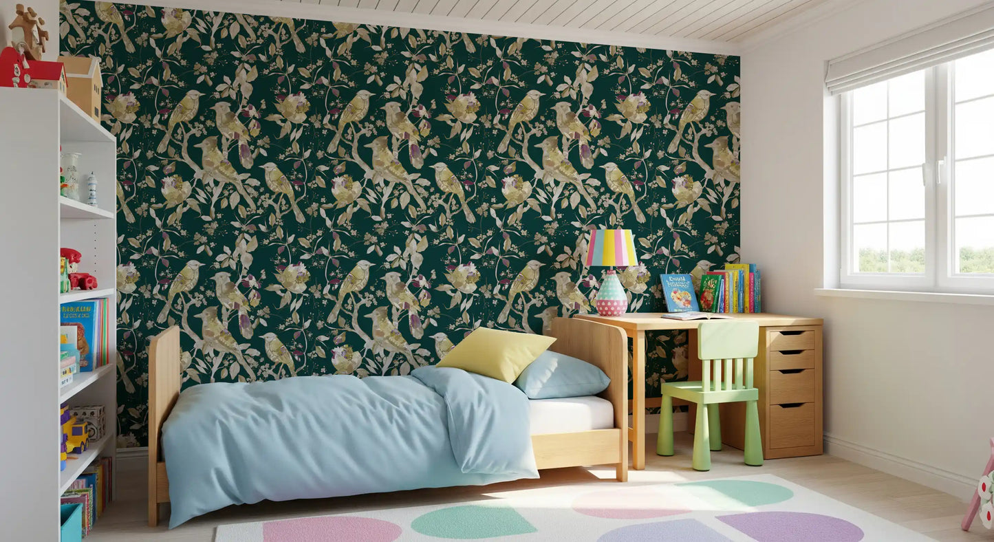 Emerald Garden Birds Wallpaper⁠