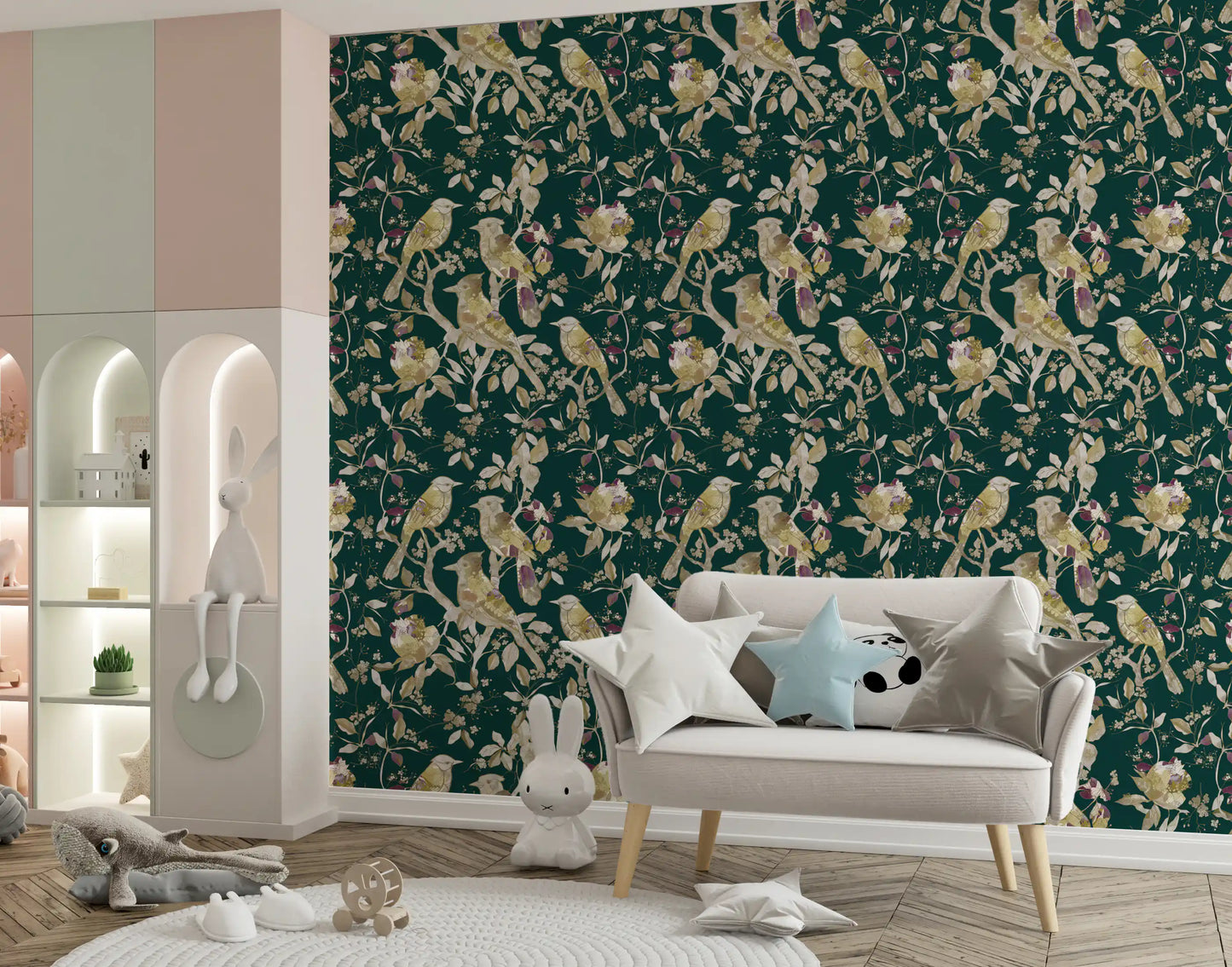 Emerald Garden Birds Wallpaper⁠