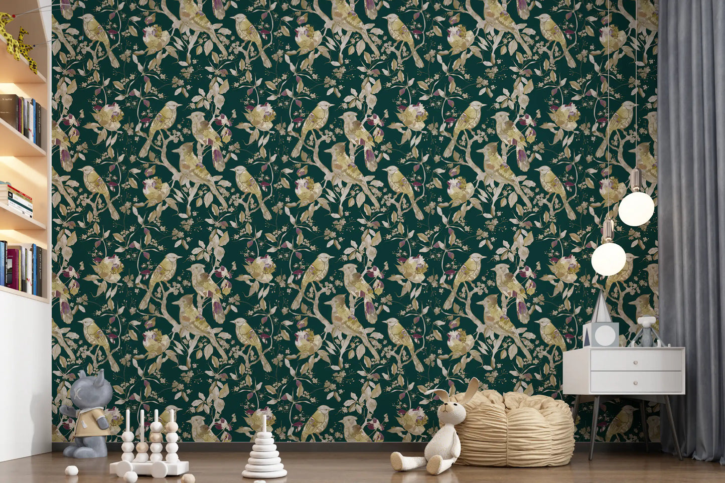 Emerald Garden Birds Wallpaper⁠