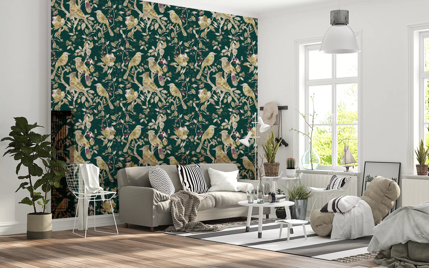 Emerald Garden Birds Wallpaper⁠