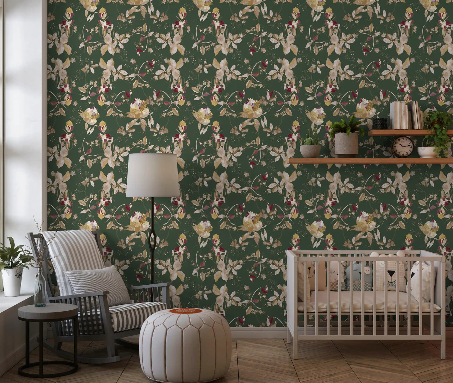 Nursery featuring Antique Cream Wallpaper and delicate botanical trails