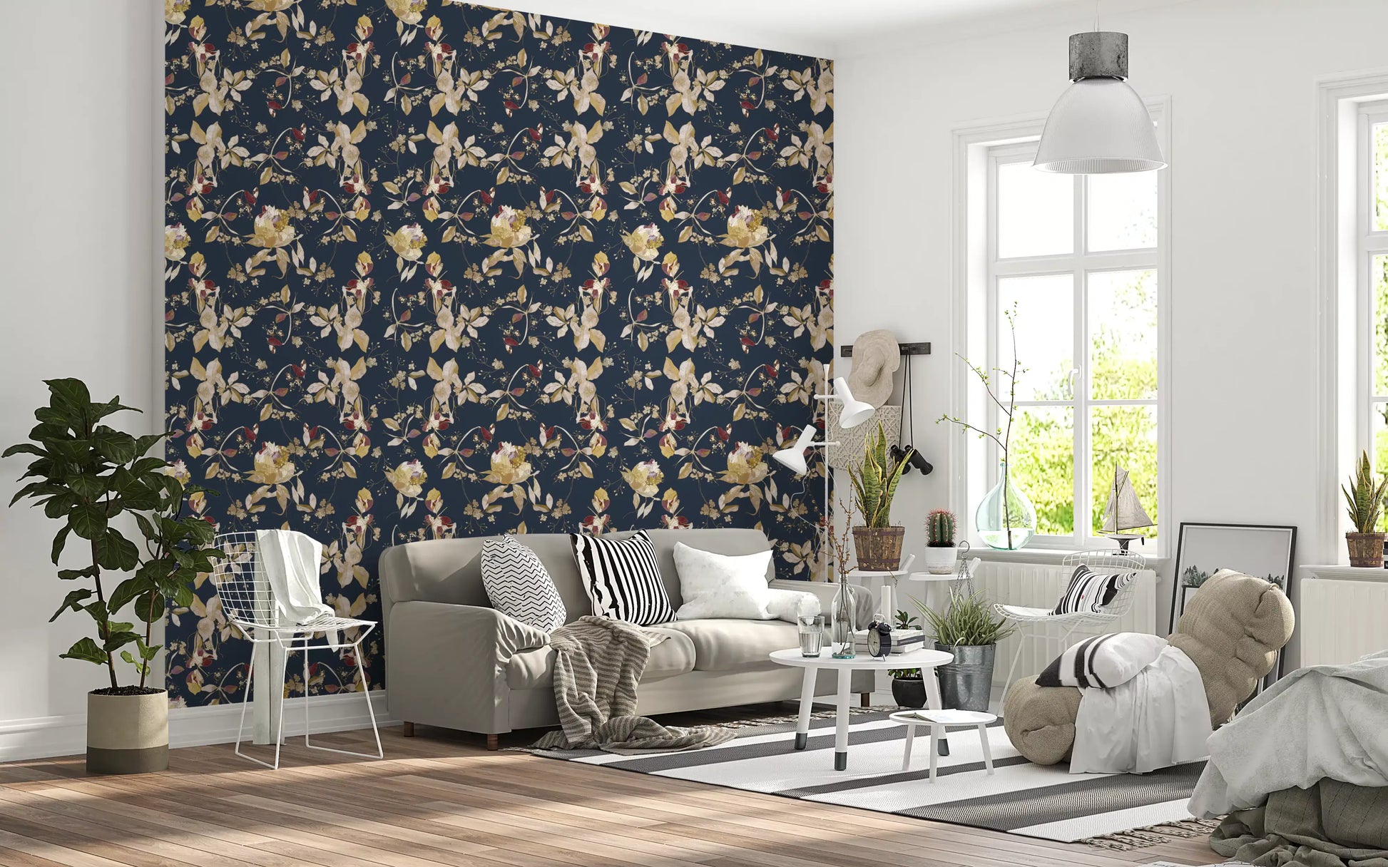A flowing layout shapes this Forest Green Floral Trail Wallpaper beautifully