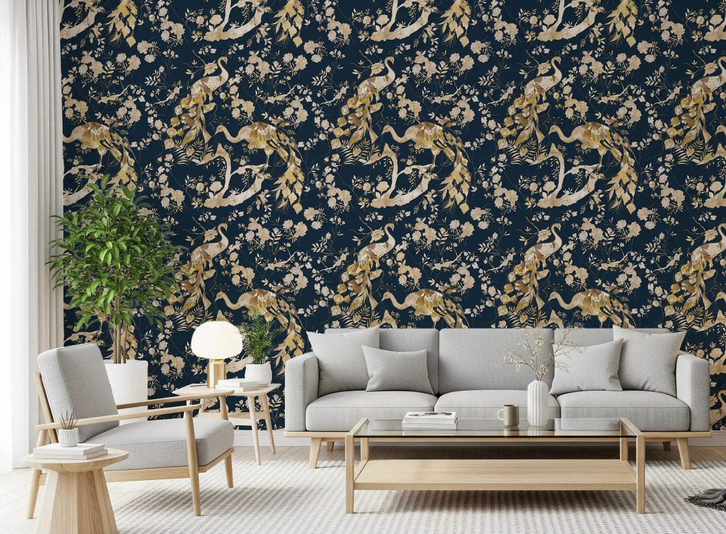 Teal & Gold Peacock  Wallpaper⁠