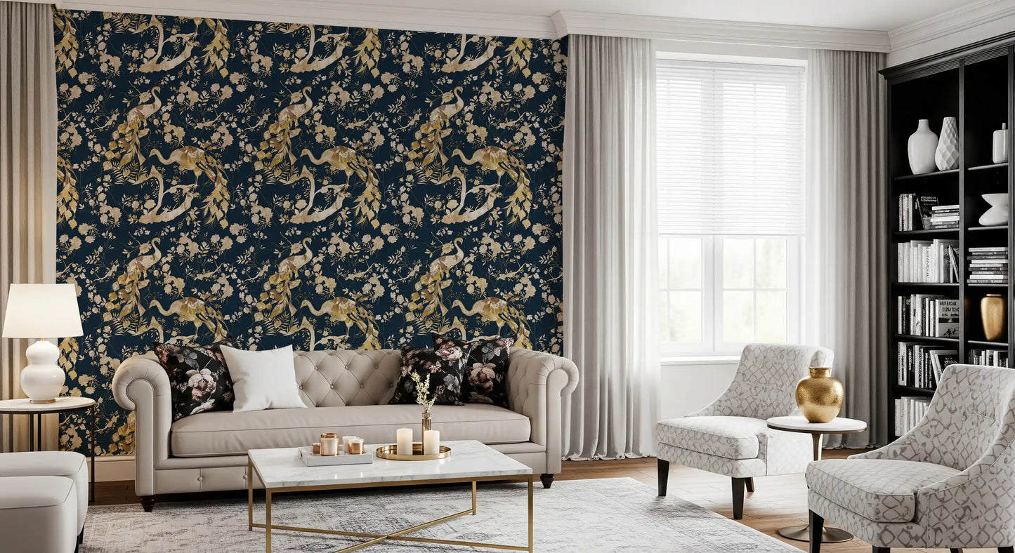 Teal & Gold Peacock  Wallpaper⁠