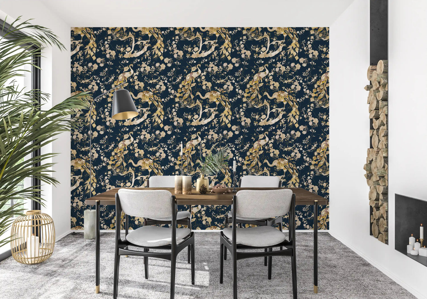 Teal & Gold Peacock  Wallpaper⁠