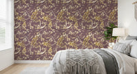 Heritage floral wallpaper showing birds, leafy trails, and cream blossoms