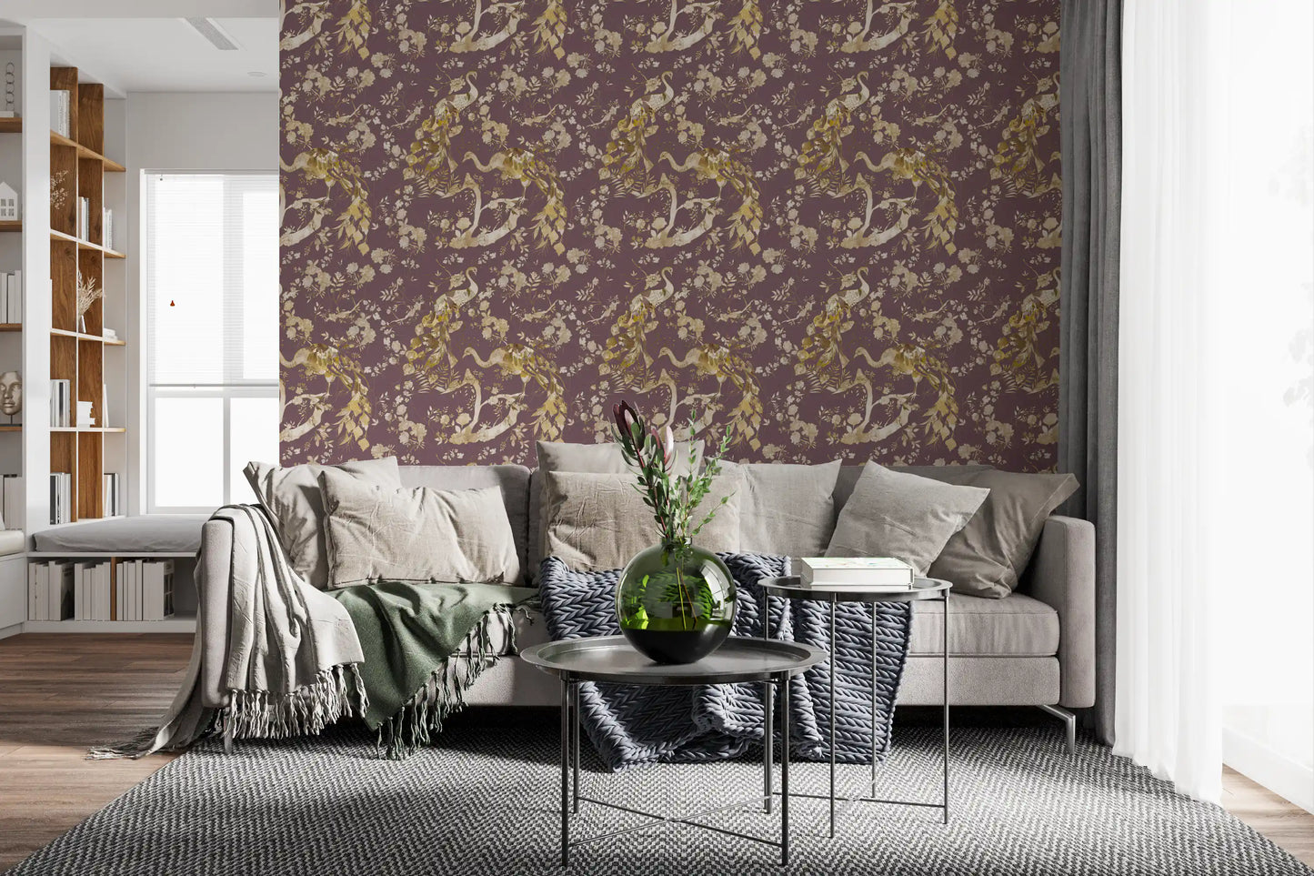 Hallway finished in Heritage Floral Wallpaper with bird and vine detail
