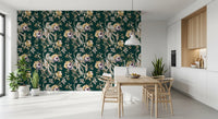 Dark botanical styling gives this Floral Wallpaper a rich patterned finish