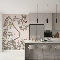 Gnarled trunk detail visible in the chinoiserie garden mural Wall mural, sage leaves