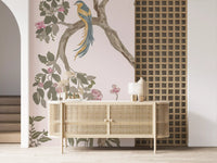 Garden chinoiserie wall mural photographed on a Living room