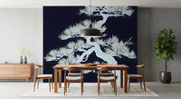Matsu Pine silhouette wall mural scaling floor in dining room area 