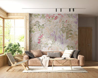 Full-coverage wildflower wall mural spanning the complete lounge