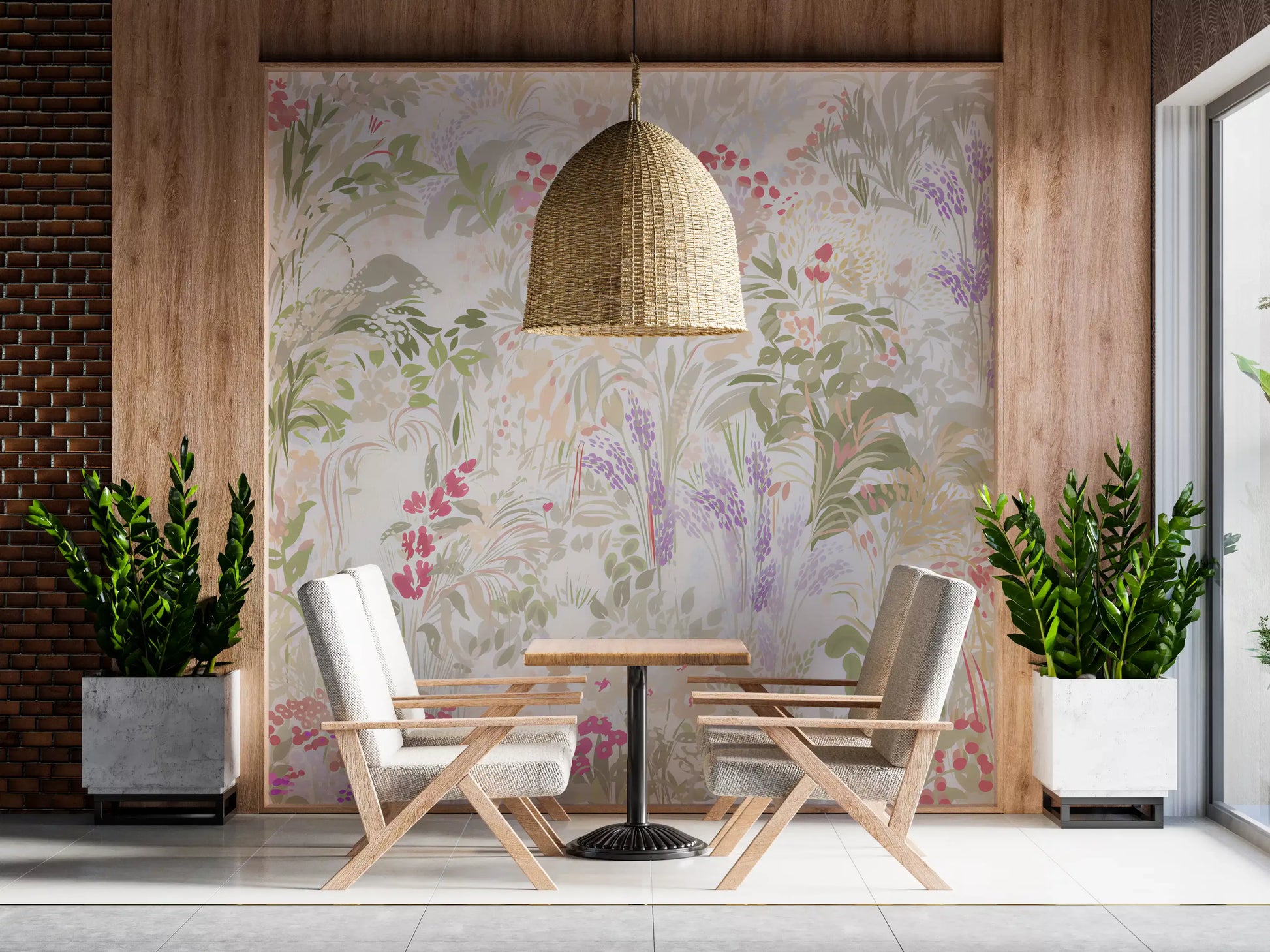 Dreamy Wildflower Meadow wall mural showing full pastel bloom and stem pattern