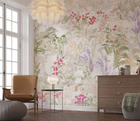 Multi-depth wildflower stem and petal placement on the meadow wall mural