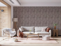 Organic pebble pattern wallpaper covering the Living room in a neutral two-tone repeat