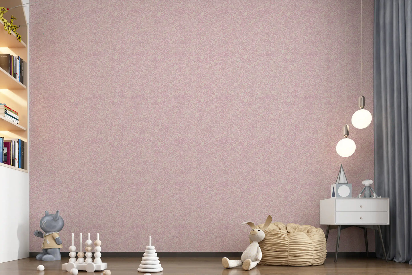 Organic dot pattern on Pebble Bloom pastel pink wallpaper surface
