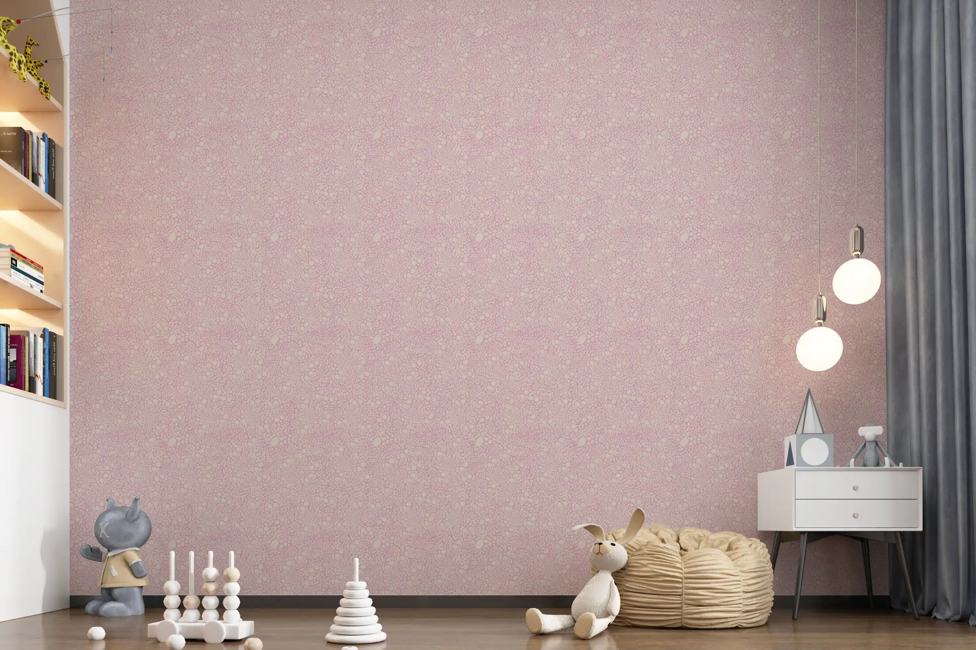 Organic dot pattern on Pebble Bloom pastel pink wallpaper surface