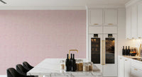 Warm cream dot clusters on Blush Pebble Bloom wallpaper behind a kitchen and dining room 