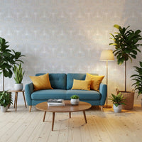Full damask repeat of the Botanical Bloom wallpaper in pale neutral tones
