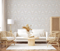 Cottagecore Pastel wallpaper covering a Scandinavian-style living room 