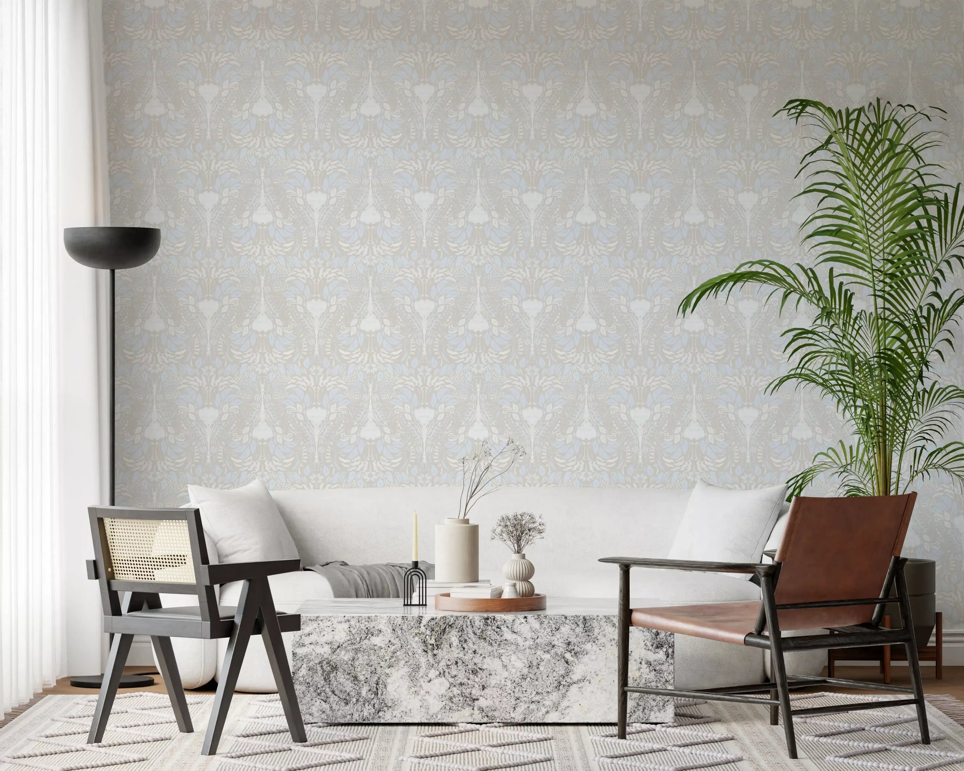 Botanical Bloom Pastel wallpaper on a Dining room with soft cottagecore patterning