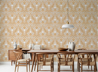 Golden Folk Floral wallpaper covering the complete dining room