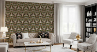 living room area showcasing olive green tulip wallpaper