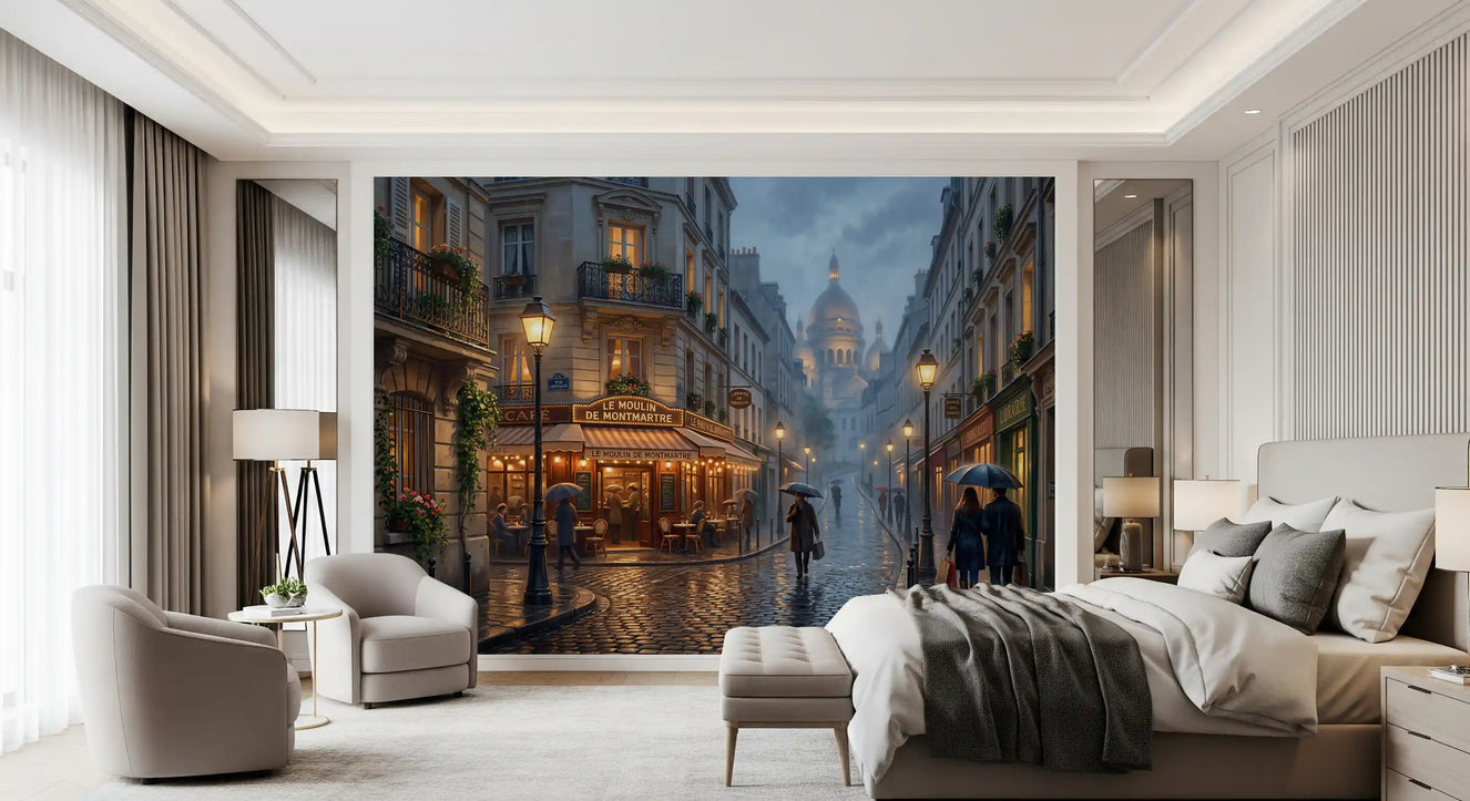 Parisian Rain, Montmartre Glow Wall Mural
