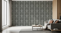 Calm columns of motifs finish the living room with this Gray Botanical wallpaper.