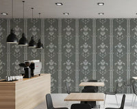 Stripe rhythm circles the Café dining space  with this Cottage core wallpaper.
