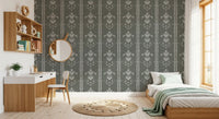 Slim dotted stripes divide each motif on Timeless Cottagecore wallpaper.