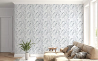 Pale mosaic forms cool the Living room with Grayscale Mosaic wallpaper.